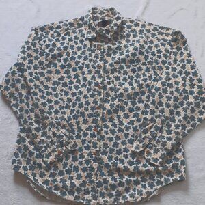 Eddie Bauer Vintage‎ Button Down Dress Shirt Large Men Casual Cotton Green Cream